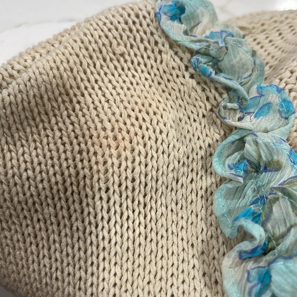 Coldwater Creek Ivory Cardigan Sweater with Blue Floral Ruffle Trim - Picture 10 of 10